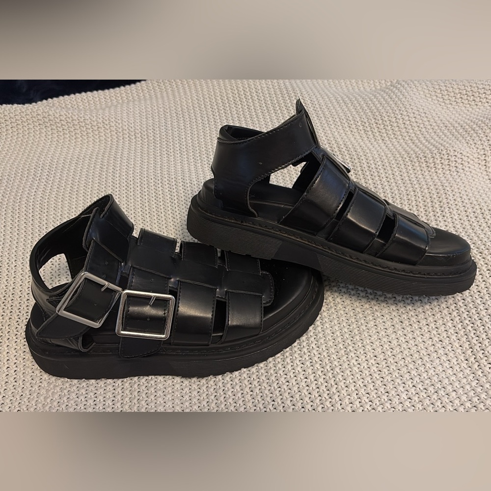Platform faux leather sandals